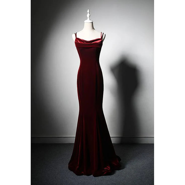 Spaghetti Straps Velvet Mermaid Prom Dress