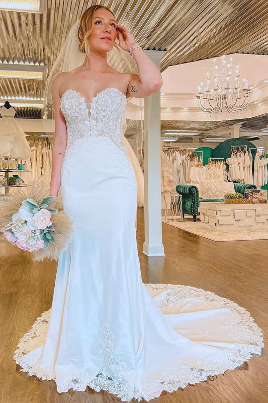 Lace Strapless Mermaid Long Bridal Gown