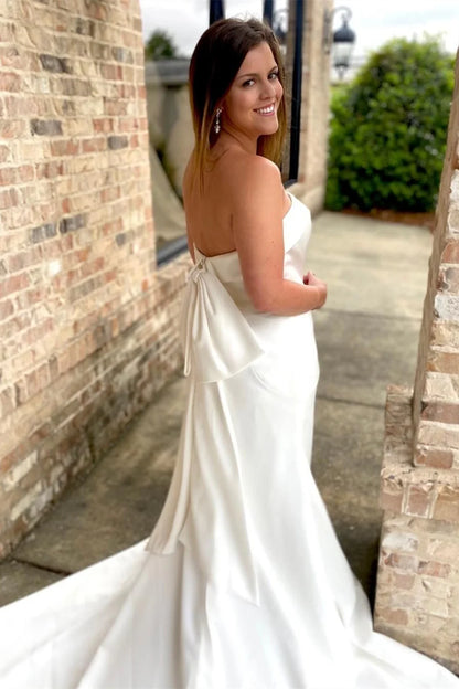 Strapless Back Mermaid Wedding Dress With Bow