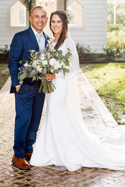 Long Sleeve Trumpet Long Wedding Dress With Long Train