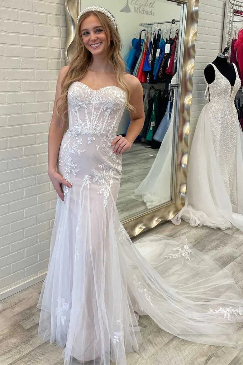 Strapless Mermaid Long Wedding Dress With Applique