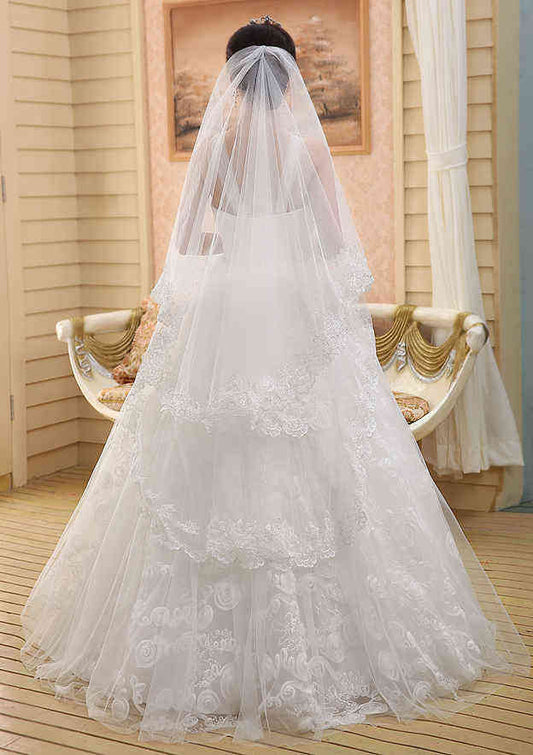 Tulle Two-tier Waltz Bridal Veils With Simple