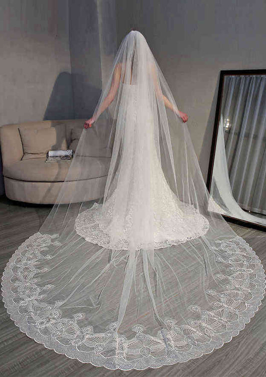 Tulle One-tier Cathedral Bridal Veils With Applique