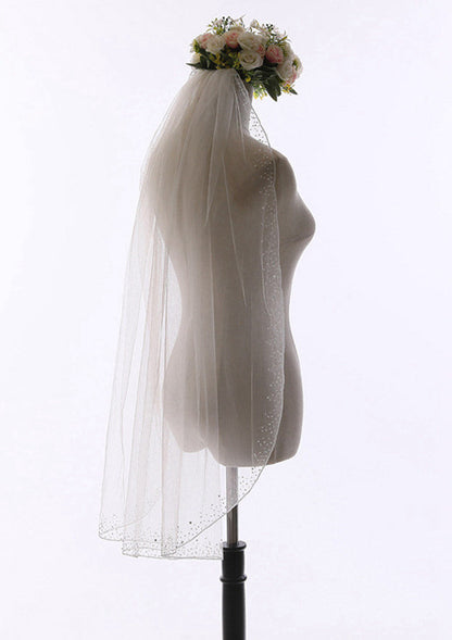 Bead String Tulle One-tier Fingertip Bridal Veils