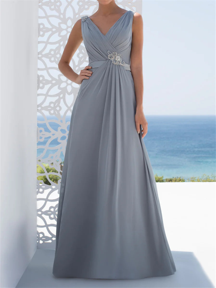 A-Line V-Neck Floor-Length Mother Of The Bride Dresses