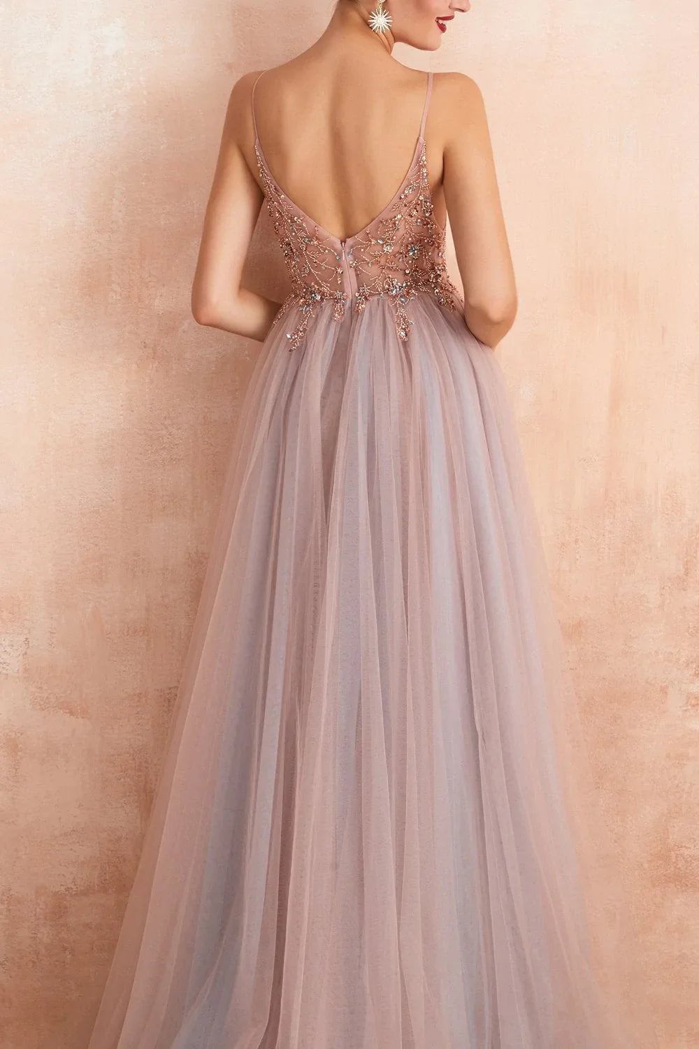 Off-the-Shoulder Floor Length Spaghetti Straps Long Formal Dress With Hight Slit