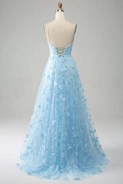 A Line Spaghetti Straps Sparkly Beaded Prom Dress With 3D Butterflies