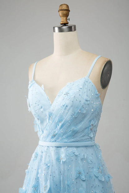 A Line Spaghetti Straps Sparkly Beaded Prom Dress With 3D Butterflies