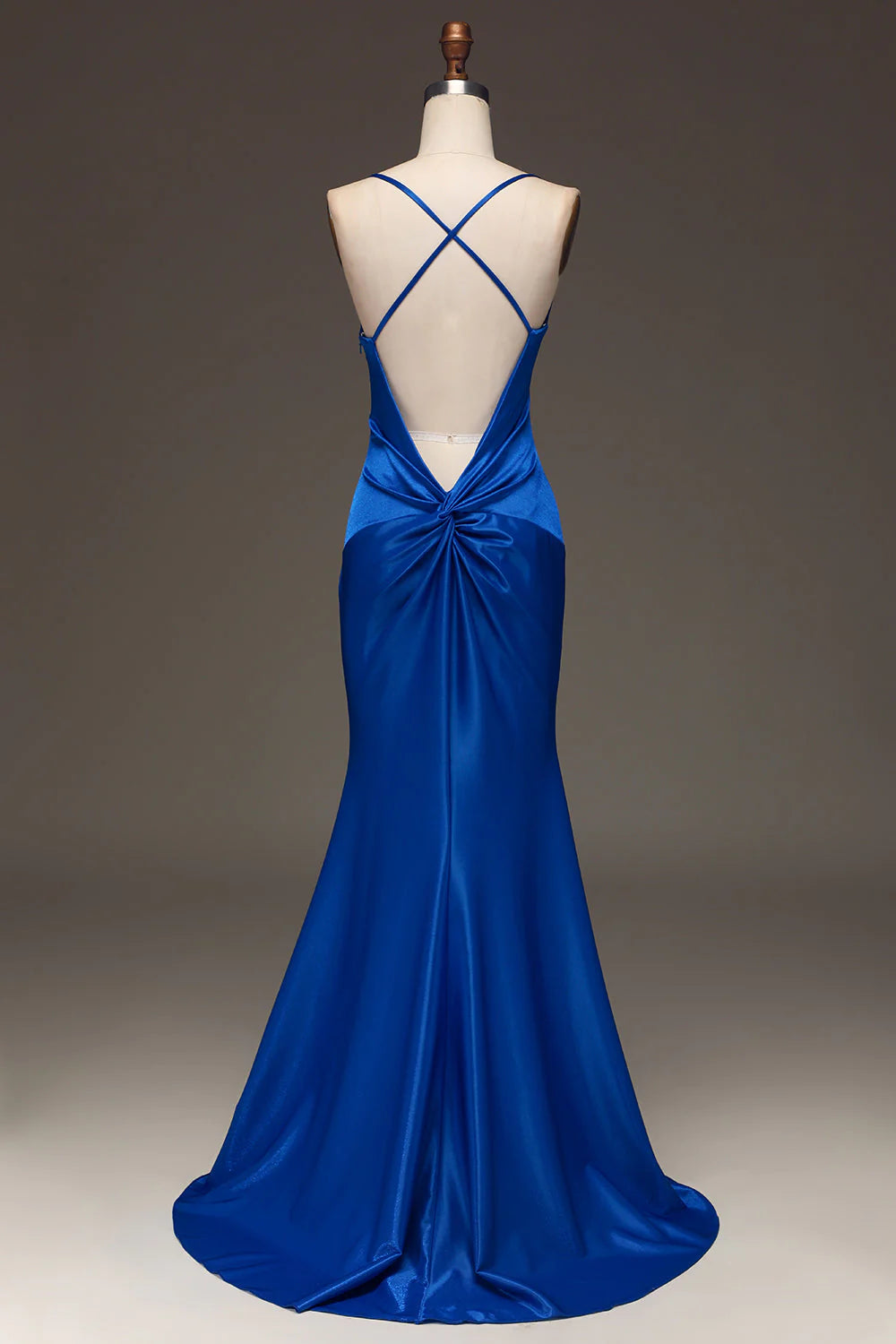 Backless Spaghetti Strap Off-the-Shoulder Simple Satin Mermaid Floor Length Prom Dress