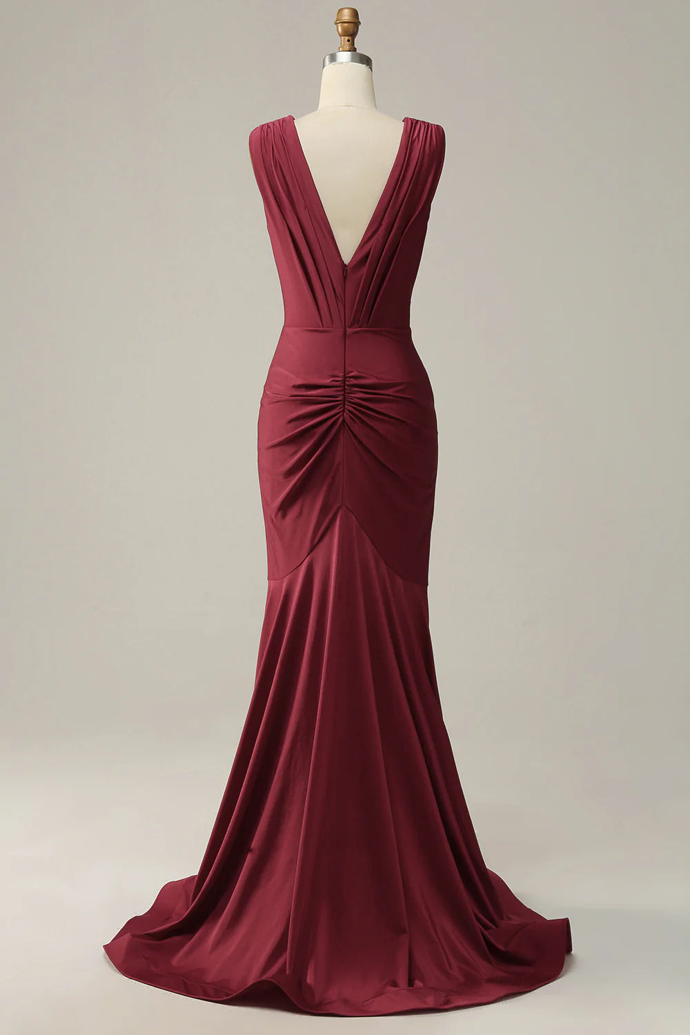 Deep V Neck Ruched  Floor-Length Prom Dress