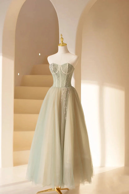 A-Line Lovely Strapless Long Tulle Prom Dress