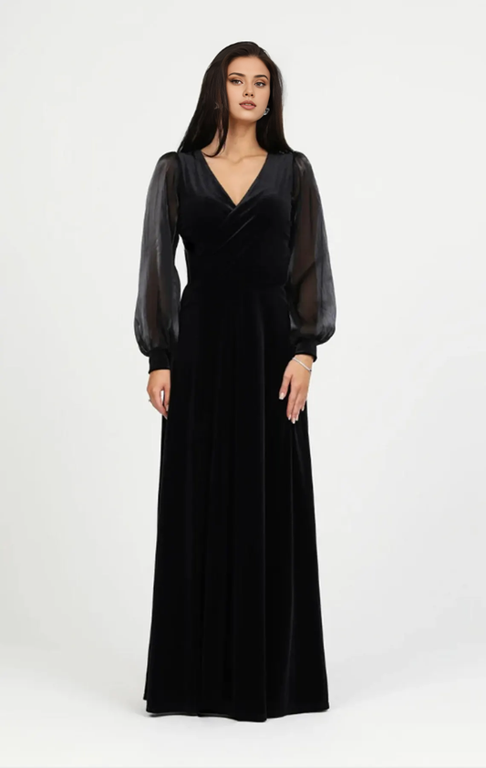 Wedding Dress Velvet Dress Slit Dress Long Sleeve Maxi Dress Bridal Attire Elegant Evening Dress