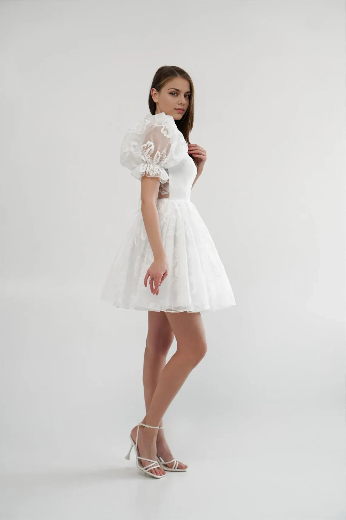 Weitese Dress A-line Short Wedding Dress Dress Rehearsal Dinner Dress Puff Sleeves Bridal Dress