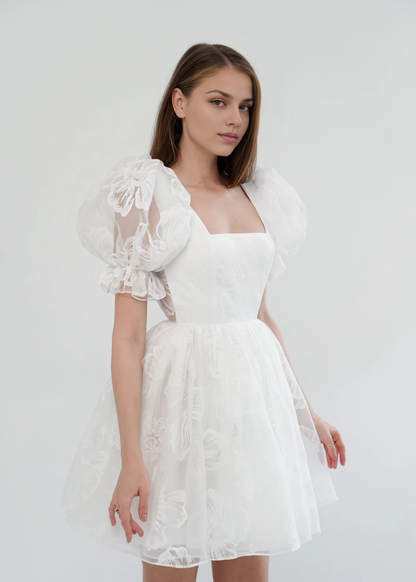 Weitese Dress A-line Short Wedding Dress Dress Rehearsal Dinner Dress Puff Sleeves Bridal Dress