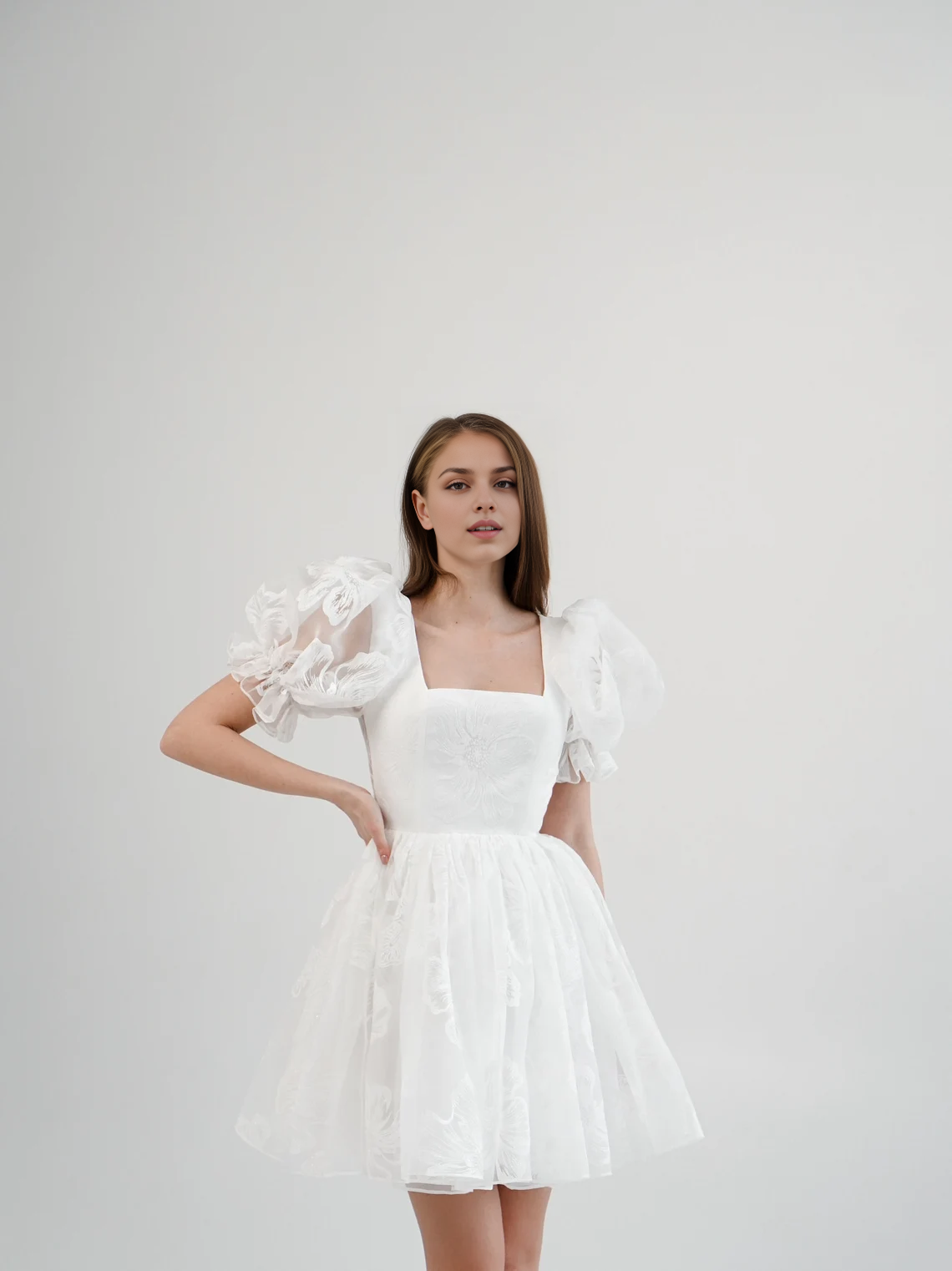 Weitese Dress A-line Short Wedding Dress Dress Rehearsal Dinner Dress Puff Sleeves Bridal Dress