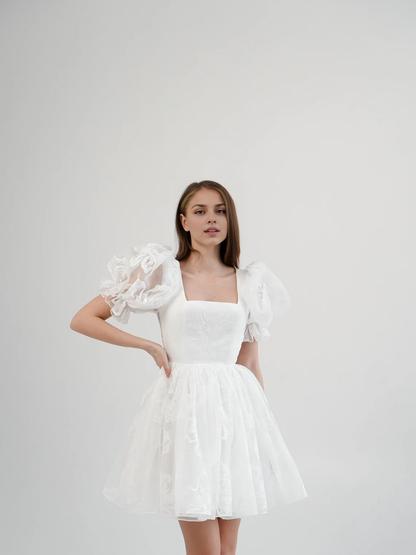 Weitese Dress A-line Short Wedding Dress Dress Rehearsal Dinner Dress Puff Sleeves Bridal Dress