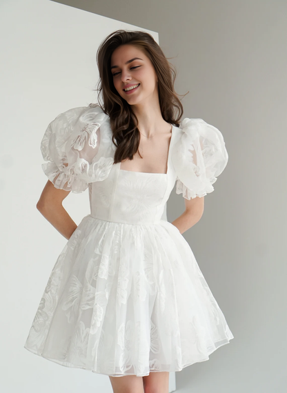 Weitese Dress A-line Short Wedding Dress Dress Rehearsal Dinner Dress Puff Sleeves Bridal Dress