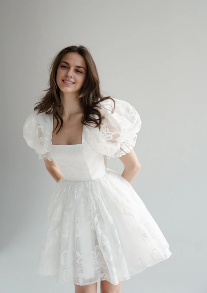 Weitese Dress A-line Short Wedding Dress Dress Rehearsal Dinner Dress Puff Sleeves Bridal Dress