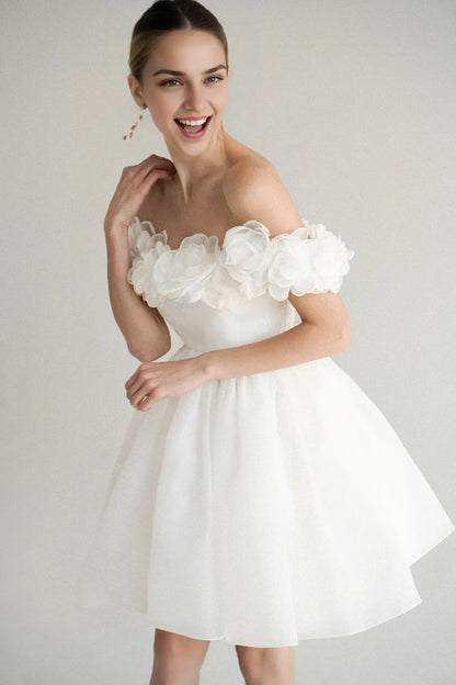 Weitese Dress Short wedding dress Elegant Dress Bridal Dress Off-the-Shoulder A-line Tulle Flowar