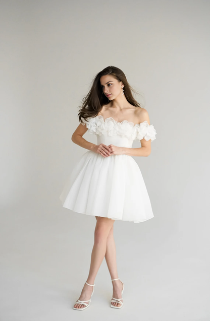 Weitese Dress Short wedding dress Elegant Dress Bridal Dress Off-the-Shoulder A-line Tulle Flowar