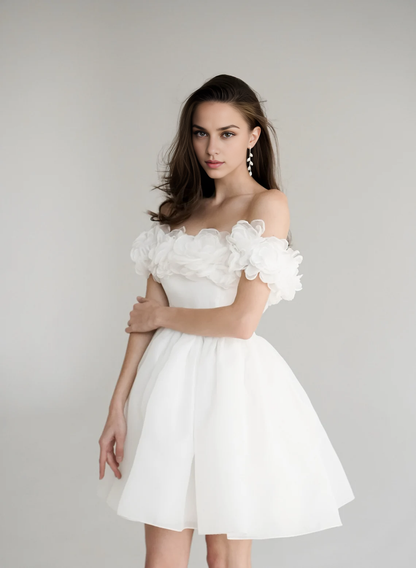 Weitese Dress Short wedding dress Elegant Dress Bridal Dress Off-the-Shoulder A-line Tulle Flowar