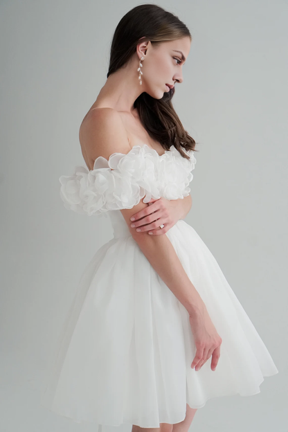 Weitese Dress Short wedding dress Elegant Dress Bridal Dress Off-the-Shoulder A-line Tulle Flowar