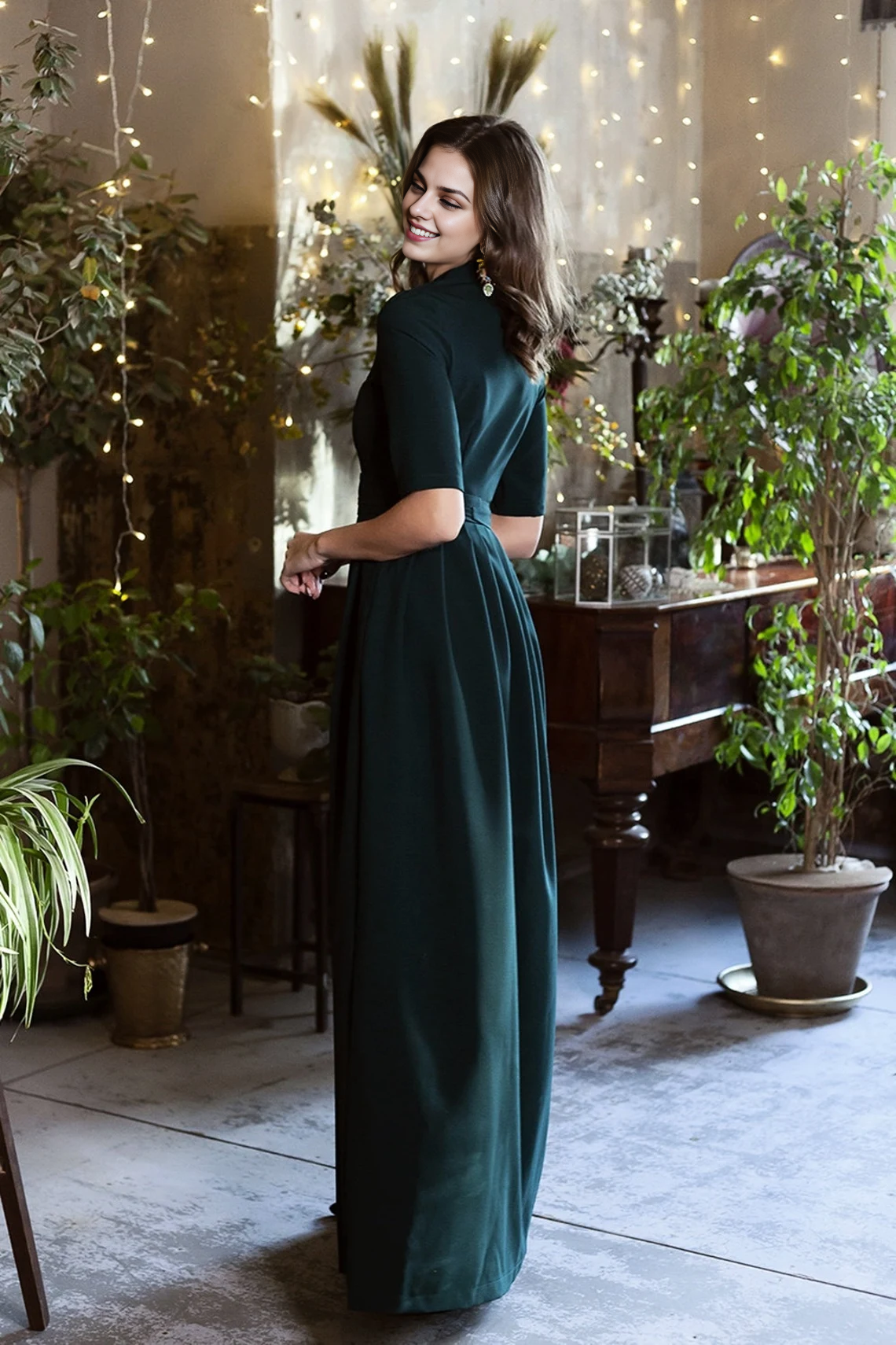 Women Formal Dress Evening Dress Dark Green Maxi Dress Long Pleated Dress Plus Size Clothing High Waist Dress Cocktail Dress Elegant Prom Dress