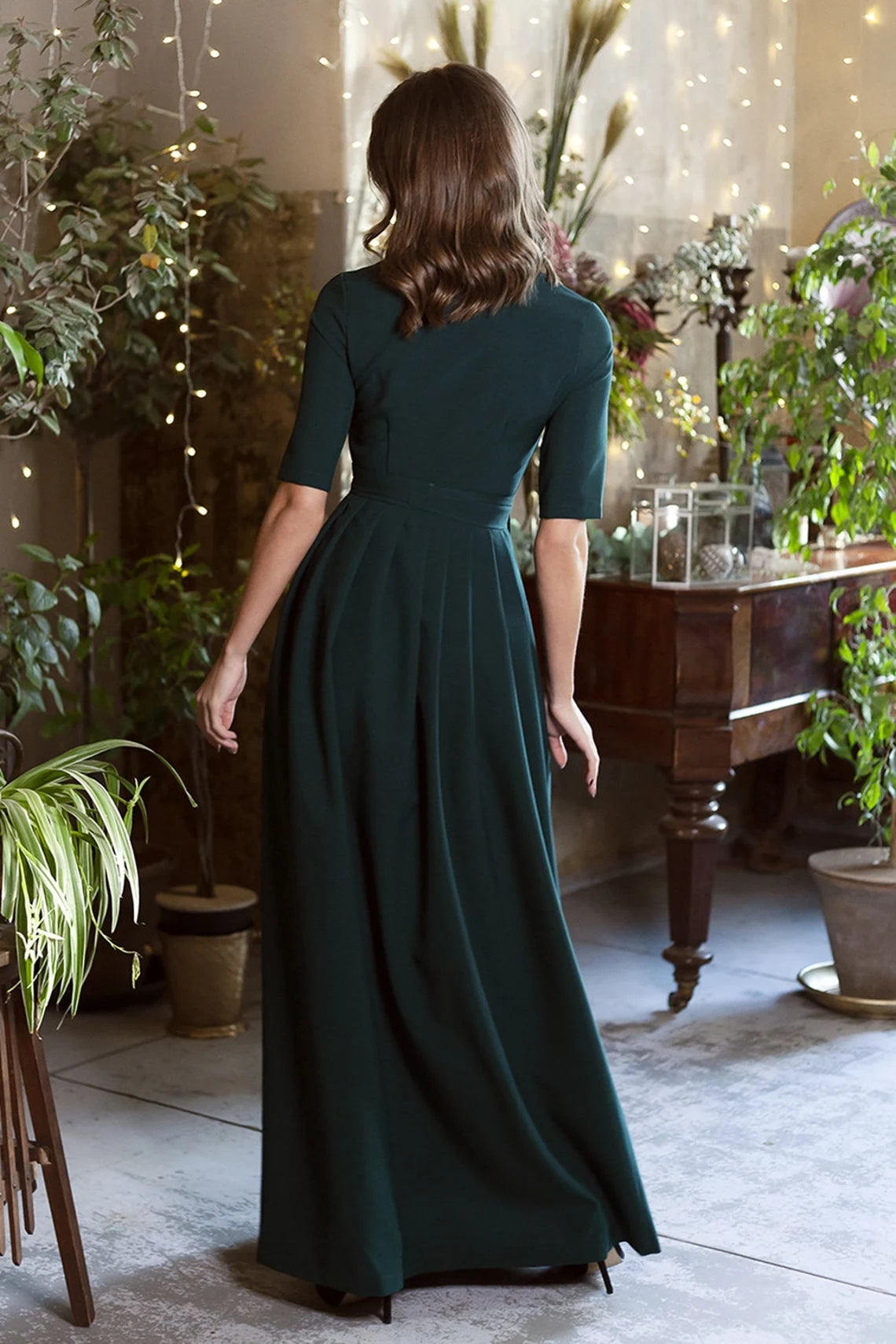 Women Formal Dress Evening Dress Dark Green Maxi Dress Long Pleated Dress Plus Size Clothing High Waist Dress Cocktail Dress Elegant Prom Dress