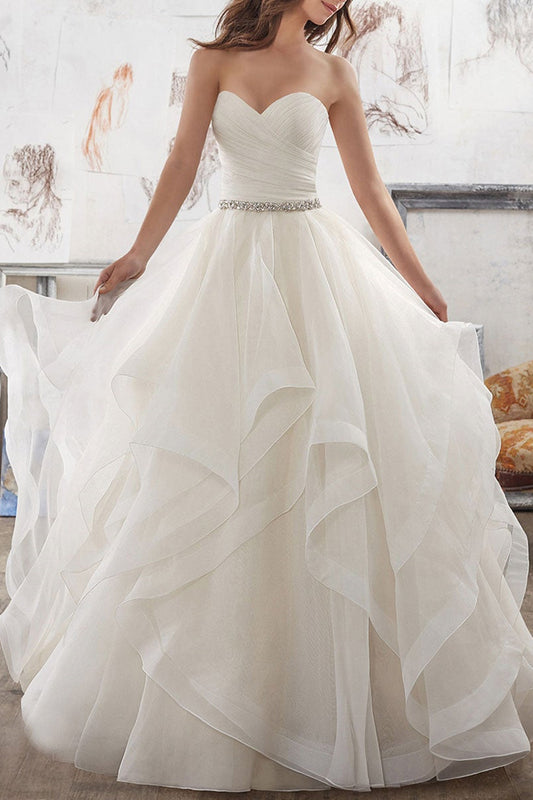 Weitese Tulle Sweetheart Wedding Dress Ruffles