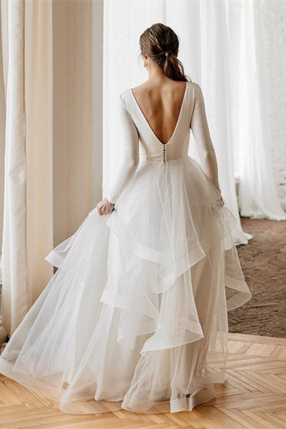 Weitese Tulle Long Sleeves Wedding Dress