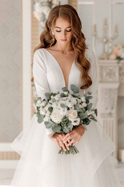 Weitese Tulle Long Sleeves Wedding Dress