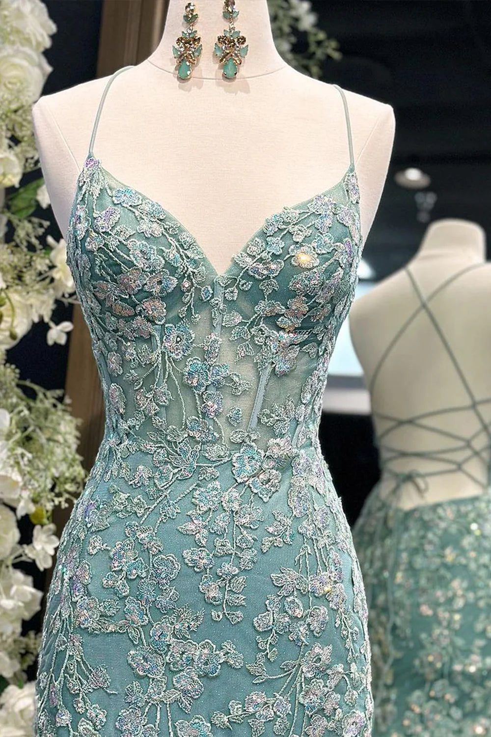 Stunning Mermaid Spaghetti Straps Corset Prom Dress With Appliques