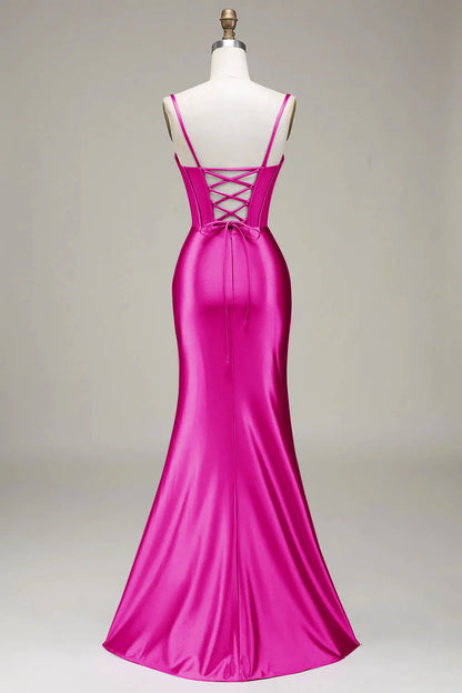 Satin Spaghetti Straps  Prom Dress With Corset