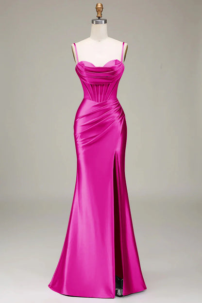 Satin Spaghetti Straps  Prom Dress With Corset