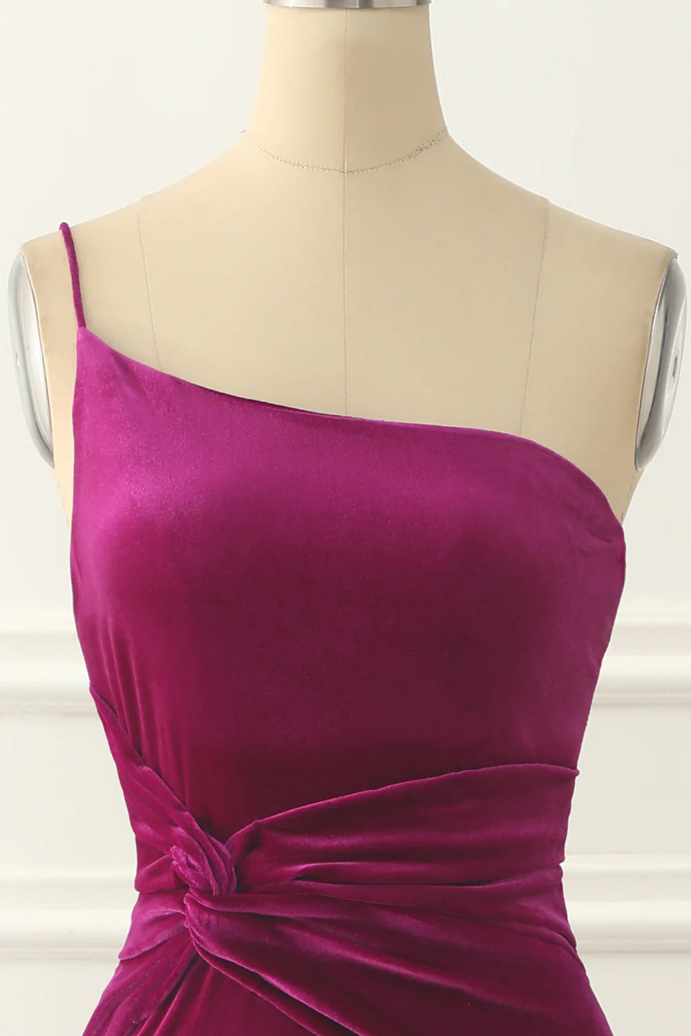 Fuchsia Velvet One Shoulder Prom Dress With Slit