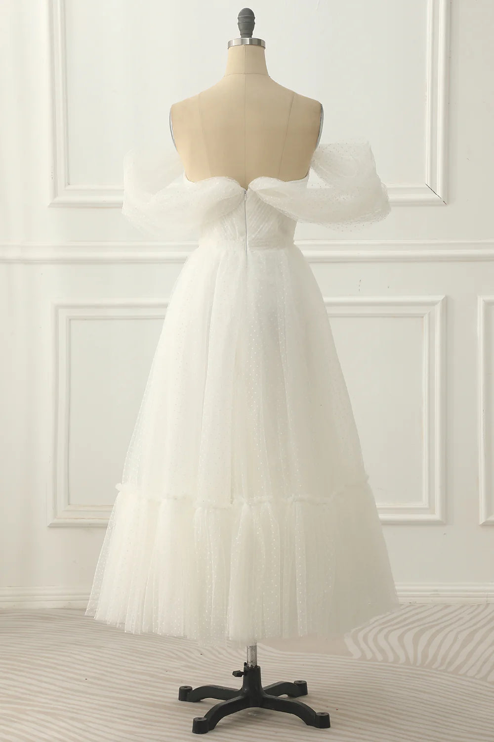 Tulle Off The Shoulder A-Line Ivory Prom Dress