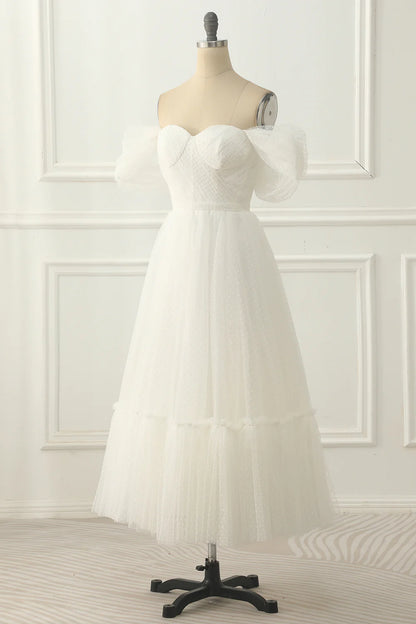 Tulle Off The Shoulder A-Line Ivory Prom Dress