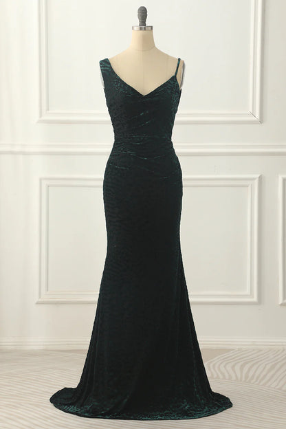 Backless Velvet Mermaid  Dark Green Prom Dress