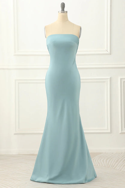 Strapless Simple Sheath Satin Prom Dress