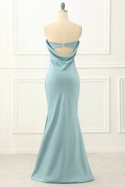 Strapless Simple Sheath Satin Prom Dress