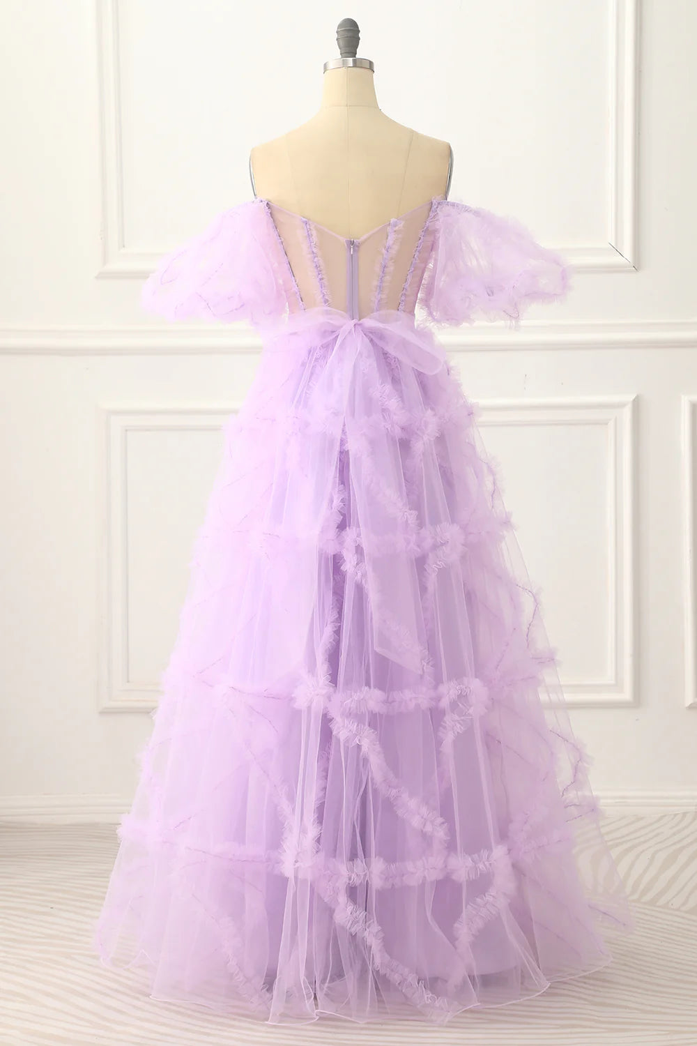 Lavender Off The Shoulder A-Line Tulle Prom Dress