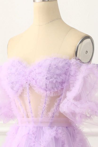 Lavender Off The Shoulder A-Line Tulle Prom Dress