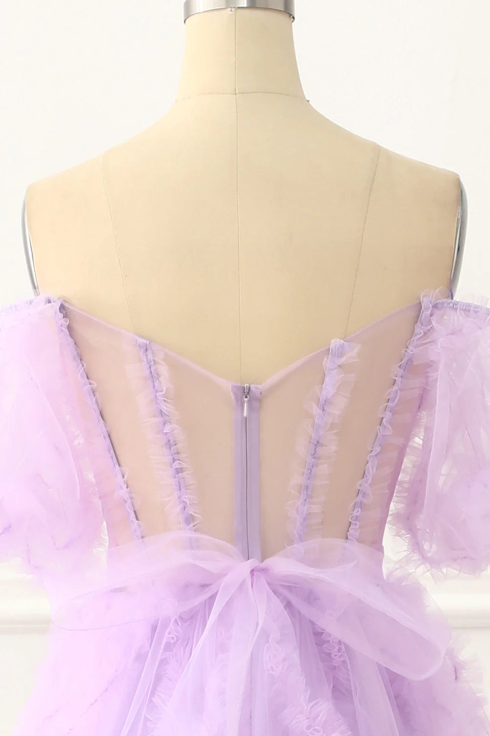 Lavender Off The Shoulder A-Line Tulle Prom Dress