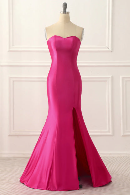 Satin Mermaid Fuchsia Prom Dress With Split Front