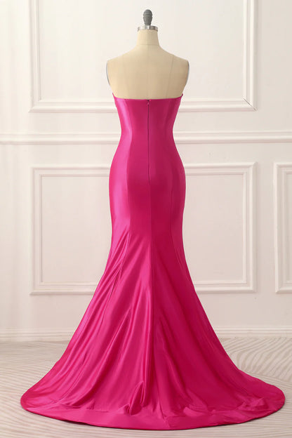 Satin Mermaid Fuchsia Prom Dress With Split Front