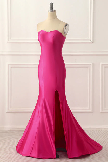 Satin Mermaid Fuchsia Prom Dress With Split Front