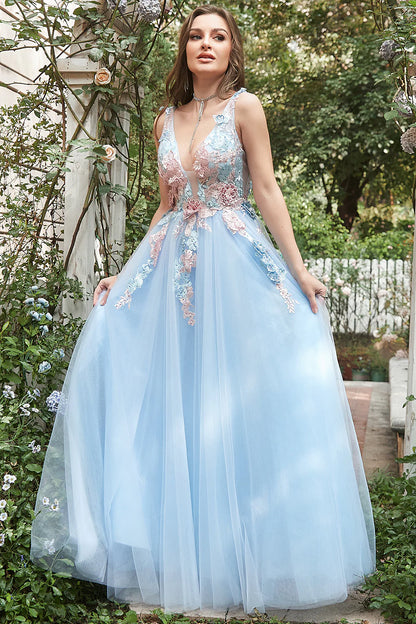 Weitese Dress A-Line Blue Princess Prom Dress With Appliques