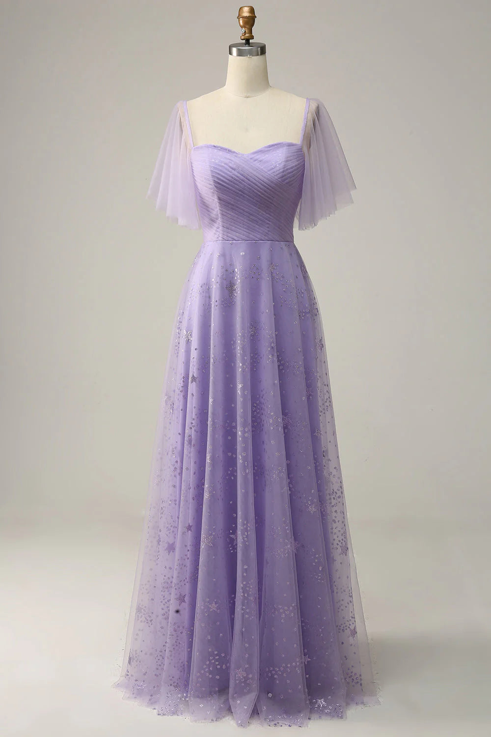 Lavender Off Shoulder Prom Dress With Ruffles