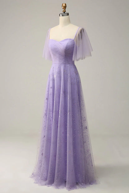 Lavender Off Shoulder Prom Dress With Ruffles