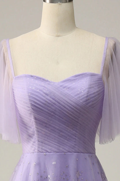 Lavender Off Shoulder Prom Dress With Ruffles